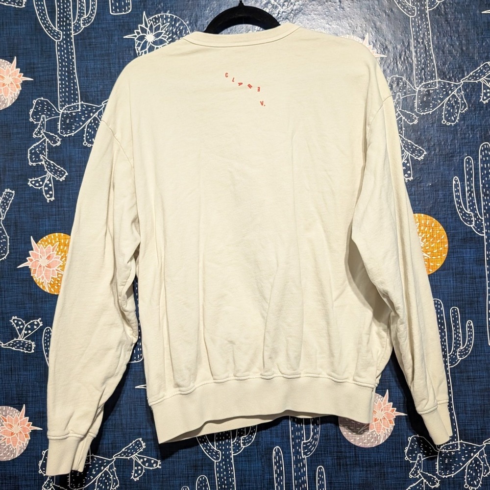 Clare V. Cotton Oui Palm Tree Graphic Crew Neck Sweatshirt Cream Women's Size S - Picture 7 of 11